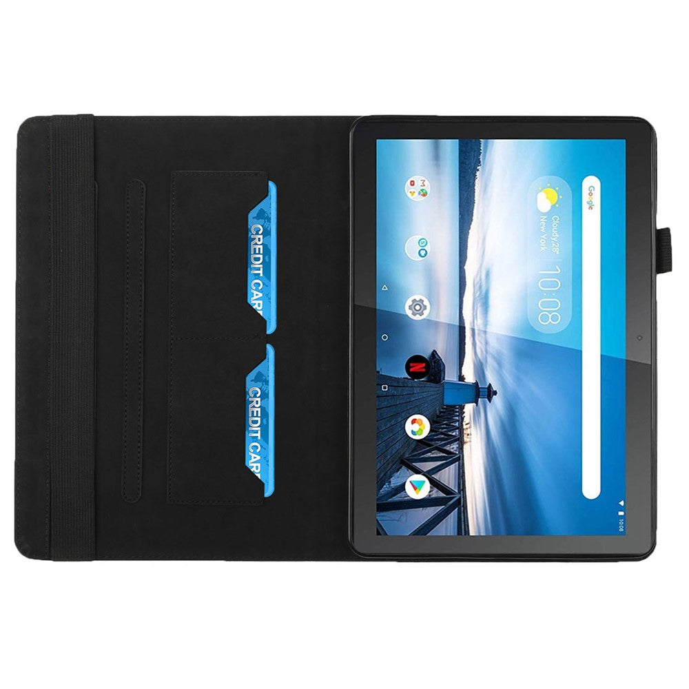 All-Inclusive Rhombus Imprinting Anti-Wear Skin-Touch PU Leather Tablet Protective Cover Case with Card Slots for Lenovo M10 FHD REL TB-X505F/X605F - Black