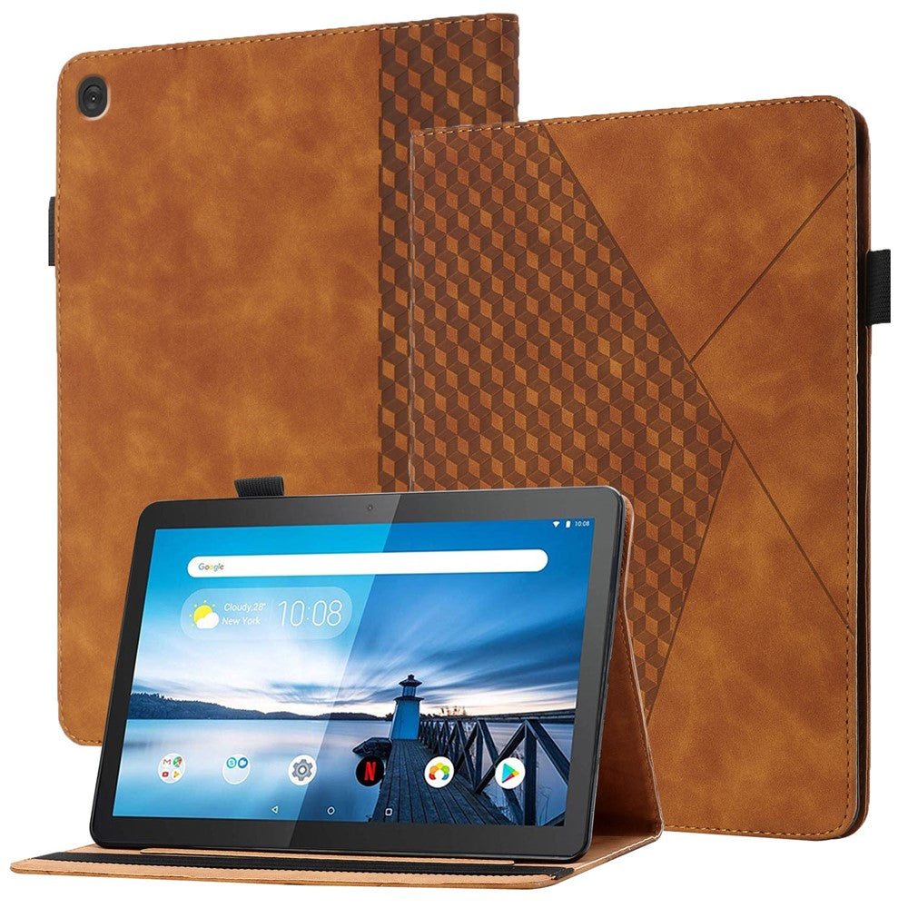 All-Inclusive Rhombus Imprinting Anti-Wear Skin-Touch PU Leather Tablet Protective Cover Case with Card Slots for Lenovo M10 FHD REL TB-X505F/X605F - Brown