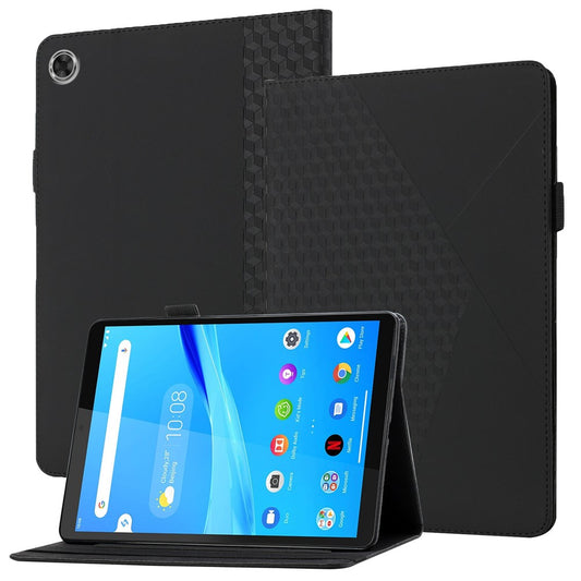 Multi-Color Rhombus Imprinting Skin-Touch PU Leather Tablet Protective Cover Case with Card Slots for Lenovo Tab M8 (FHD)/Tab M8 (2nd Gen) TB-8705F/8705X/8505X - Black