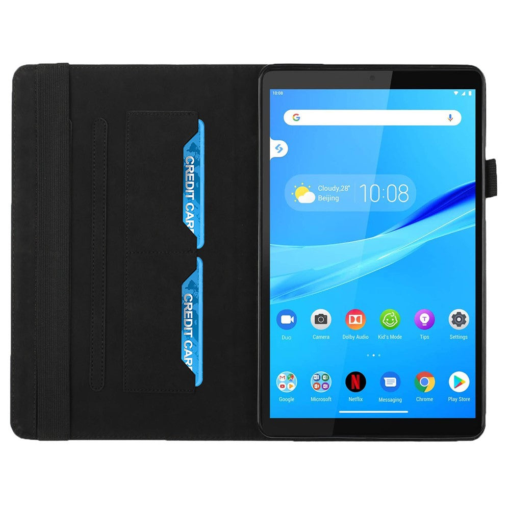 Multi-Color Rhombus Imprinting Skin-Touch PU Leather Tablet Protective Cover Case with Card Slots for Lenovo Tab M8 (FHD)/Tab M8 (2nd Gen) TB-8705F/8705X/8505X - Black