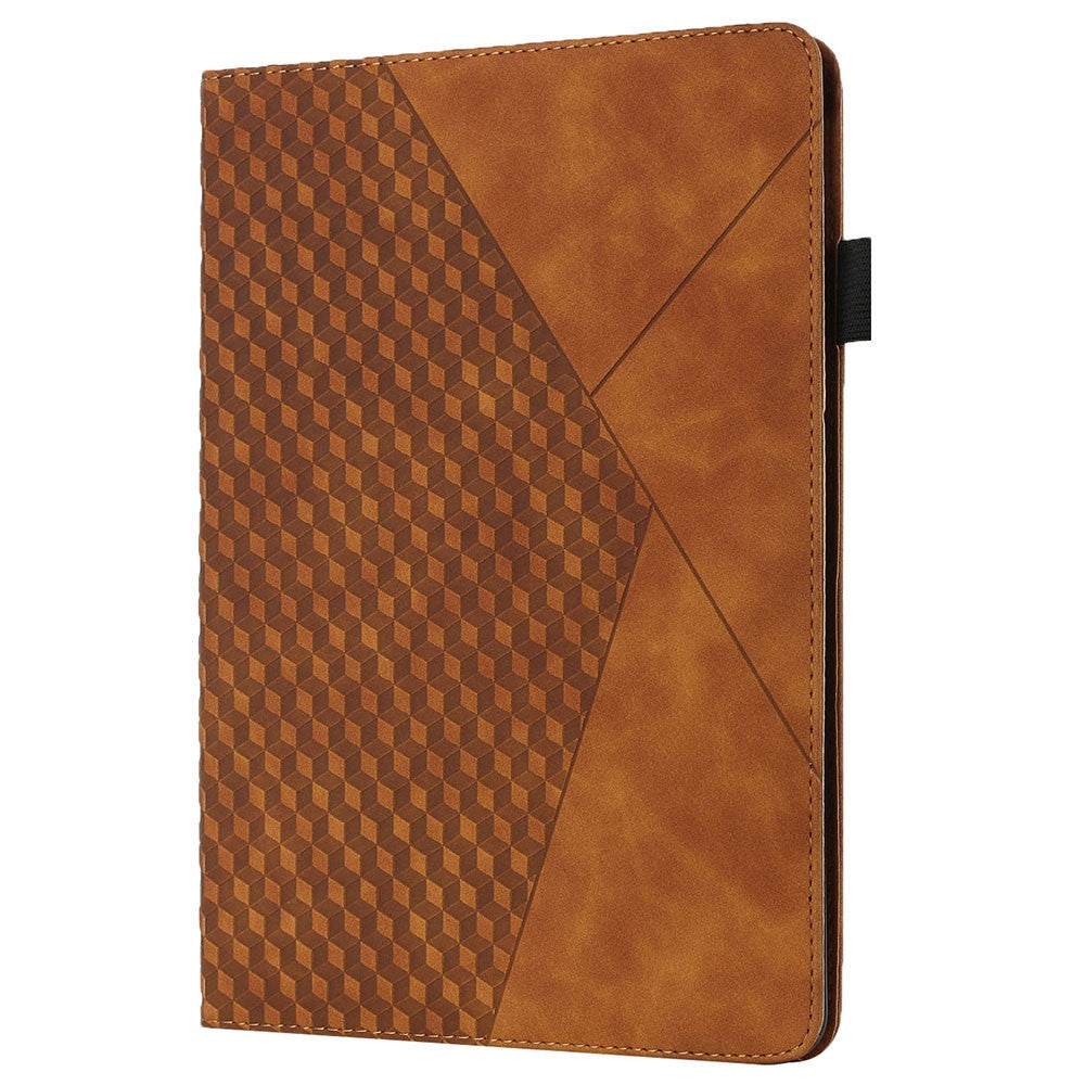 Multi-Color Rhombus Imprinting Skin-Touch PU Leather Tablet Protective Cover Case with Card Slots for Lenovo Tab M8 (FHD)/Tab M8 (2nd Gen) TB-8705F/8705X/8505X - Brown