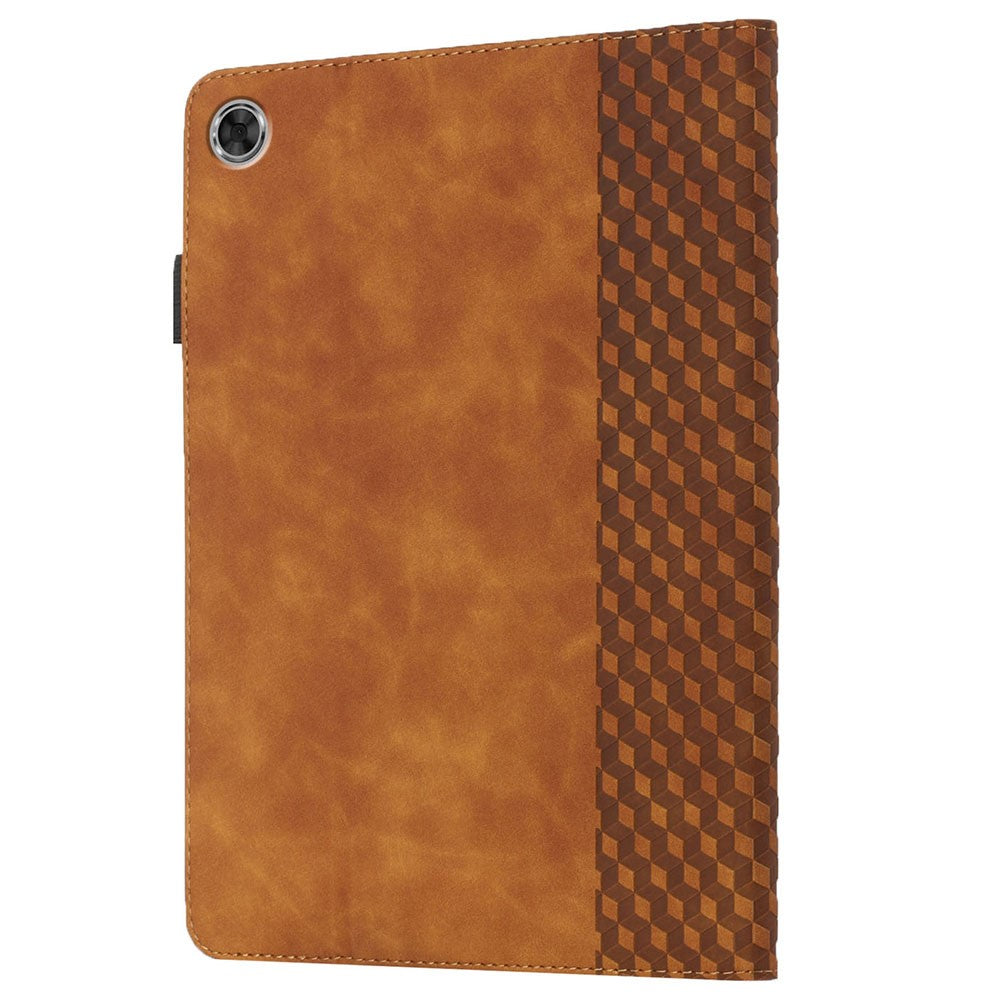 Multi-Color Rhombus Imprinting Skin-Touch PU Leather Tablet Protective Cover Case with Card Slots for Lenovo Tab M8 (FHD)/Tab M8 (2nd Gen) TB-8705F/8705X/8505X - Brown
