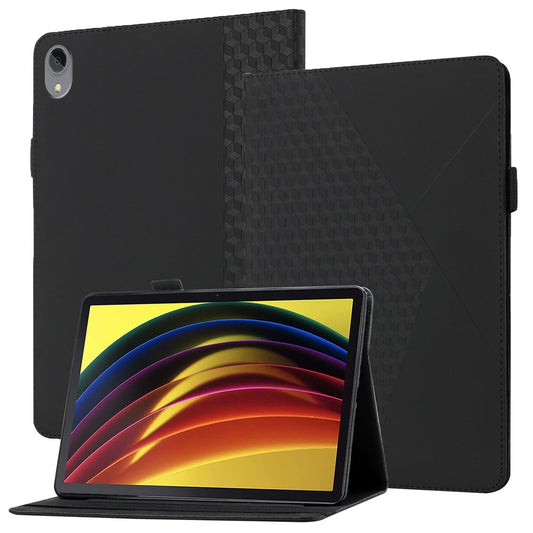 Rhombus Imprinting Scratch-Resistant Skin-Touch Leather + PU Tablet Protective Case Cover with Card Slots for Lenovo Tab P11 TB-J606F / Tab P11 5G - Black