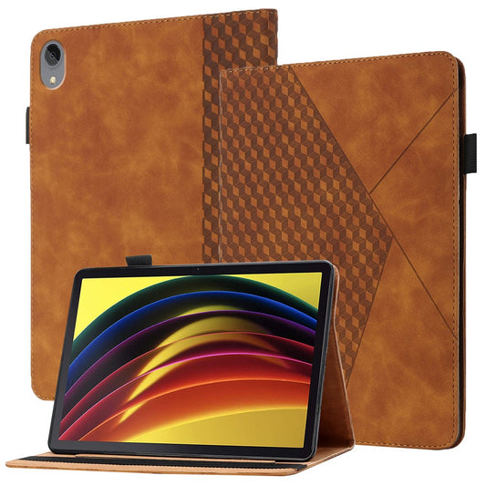 Rhombus Imprinting Scratch-Resistant Skin-Touch Leather + PU Tablet Protective Case Cover with Card Slots for Lenovo Tab P11 TB-J606F / Tab P11 5G - Brown