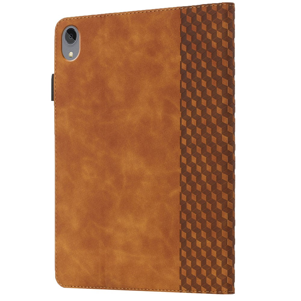 Rhombus Imprinting Scratch-Resistant Skin-Touch Leather + PU Tablet Protective Case Cover with Card Slots for Lenovo Tab P11 TB-J606F / Tab P11 5G - Brown