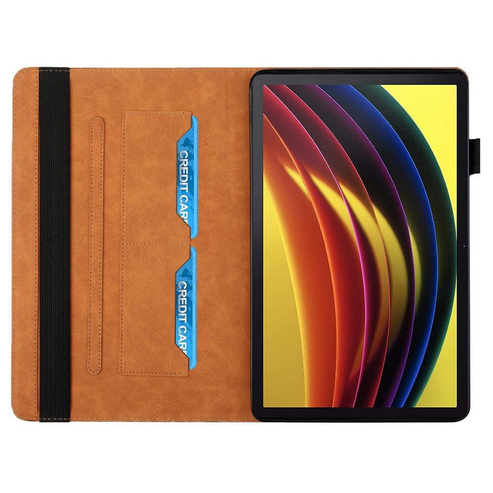 Rhombus Imprinting Scratch-Resistant Skin-Touch Leather + PU Tablet Protective Case Cover with Card Slots for Lenovo Tab P11 TB-J606F / Tab P11 5G - Brown