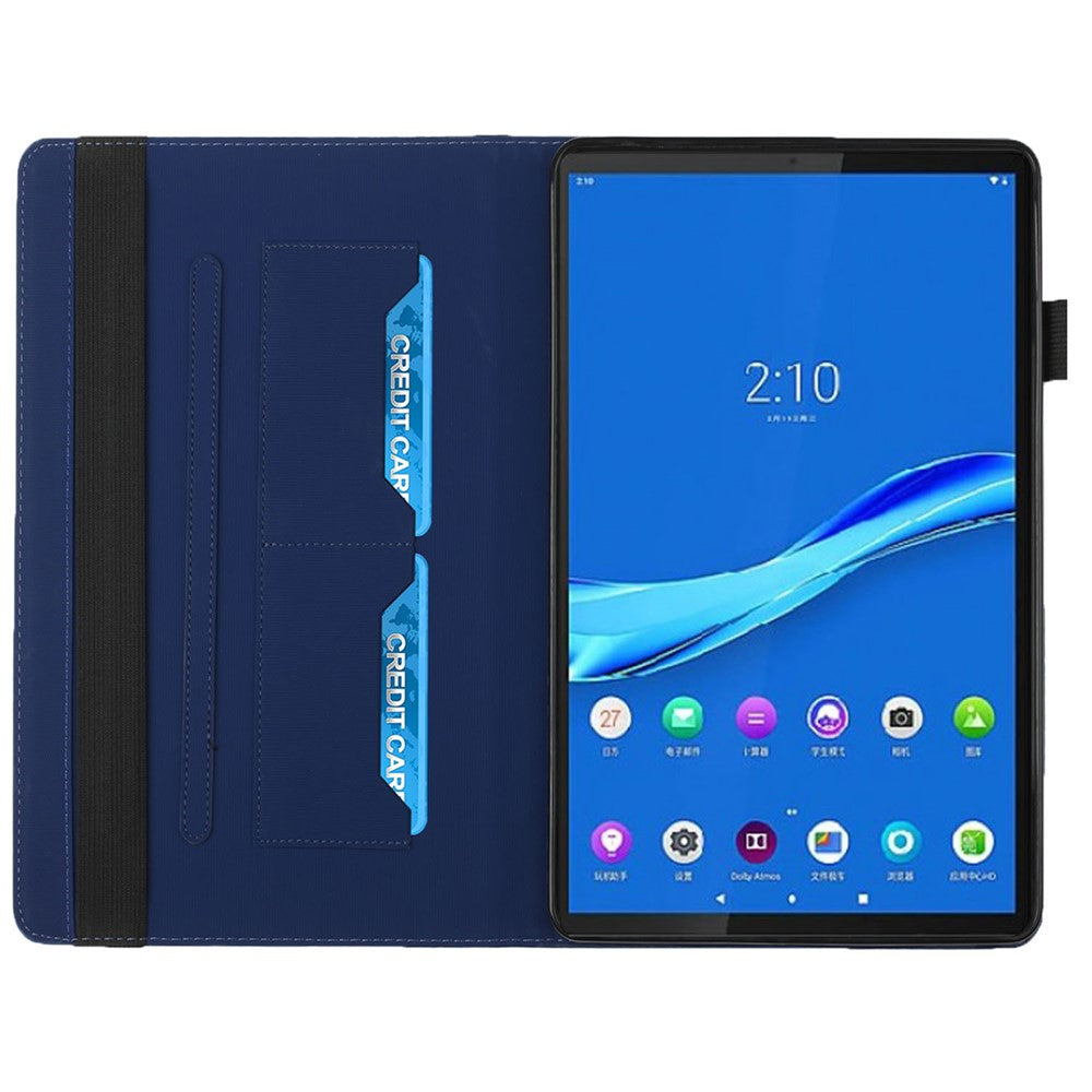 Drop-Proof Rhombus Imprinting Skin-Touch Leather + PU Tablet Protective Case Cover with Card Slots for Lenovo Tab M10 Plus TB-X606F - Sapphire