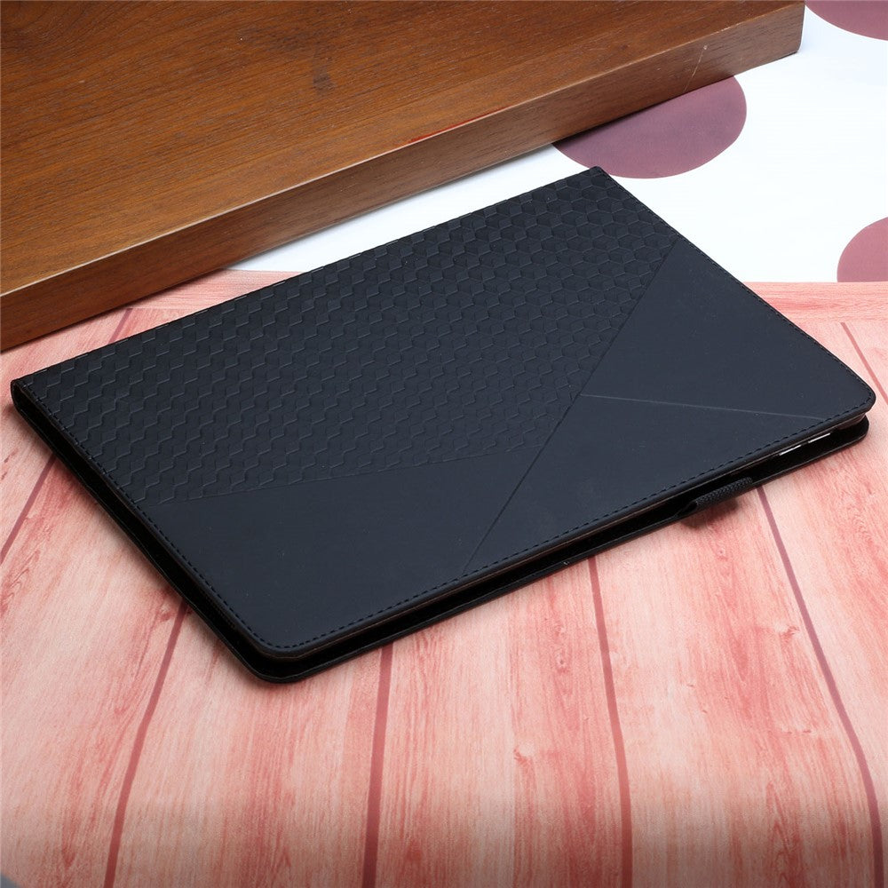 Rhombus Pattern Imprinting Skin-touch Feeling Leather Outer + PU Inner Card Slots Design Tablet Protective Case Cover for Lenovo Tab M10 HD Gen 2 TB-X306F/X306X - Black