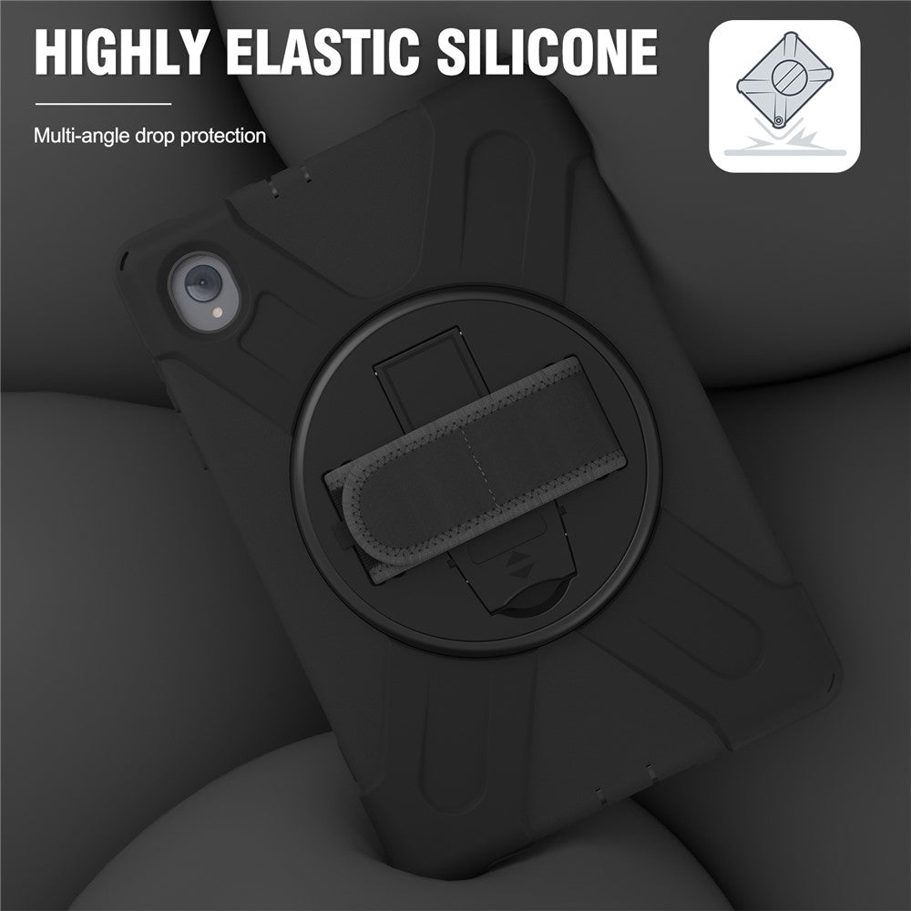 For Lenovo Tab K10/M10 Plus 360-degree Swiveling Kickstand Anti-scratch PC + Silicone Hybrid Case Cover Shell with Hand Band - Black
