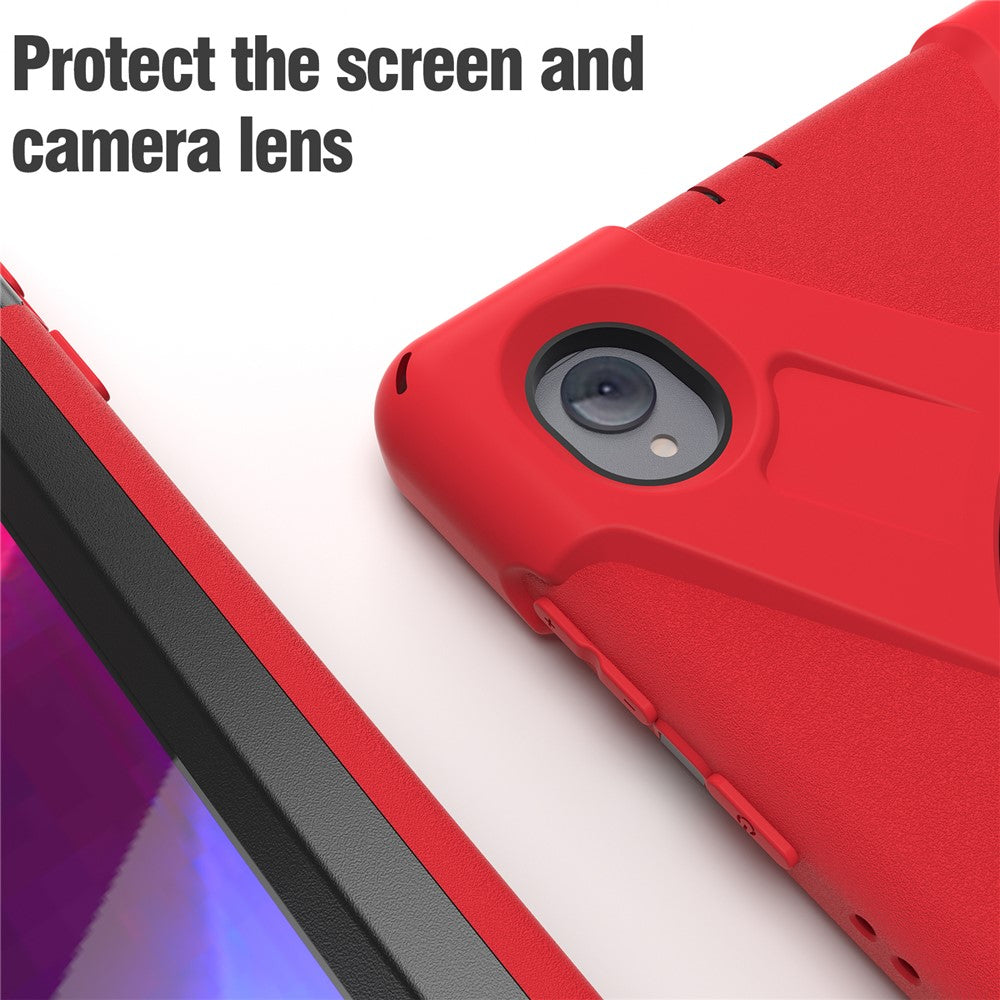 For Lenovo Tab K10/M10 Plus 360-degree Swiveling Kickstand Anti-scratch PC + Silicone Hybrid Case Cover Shell with Hand Band - Red