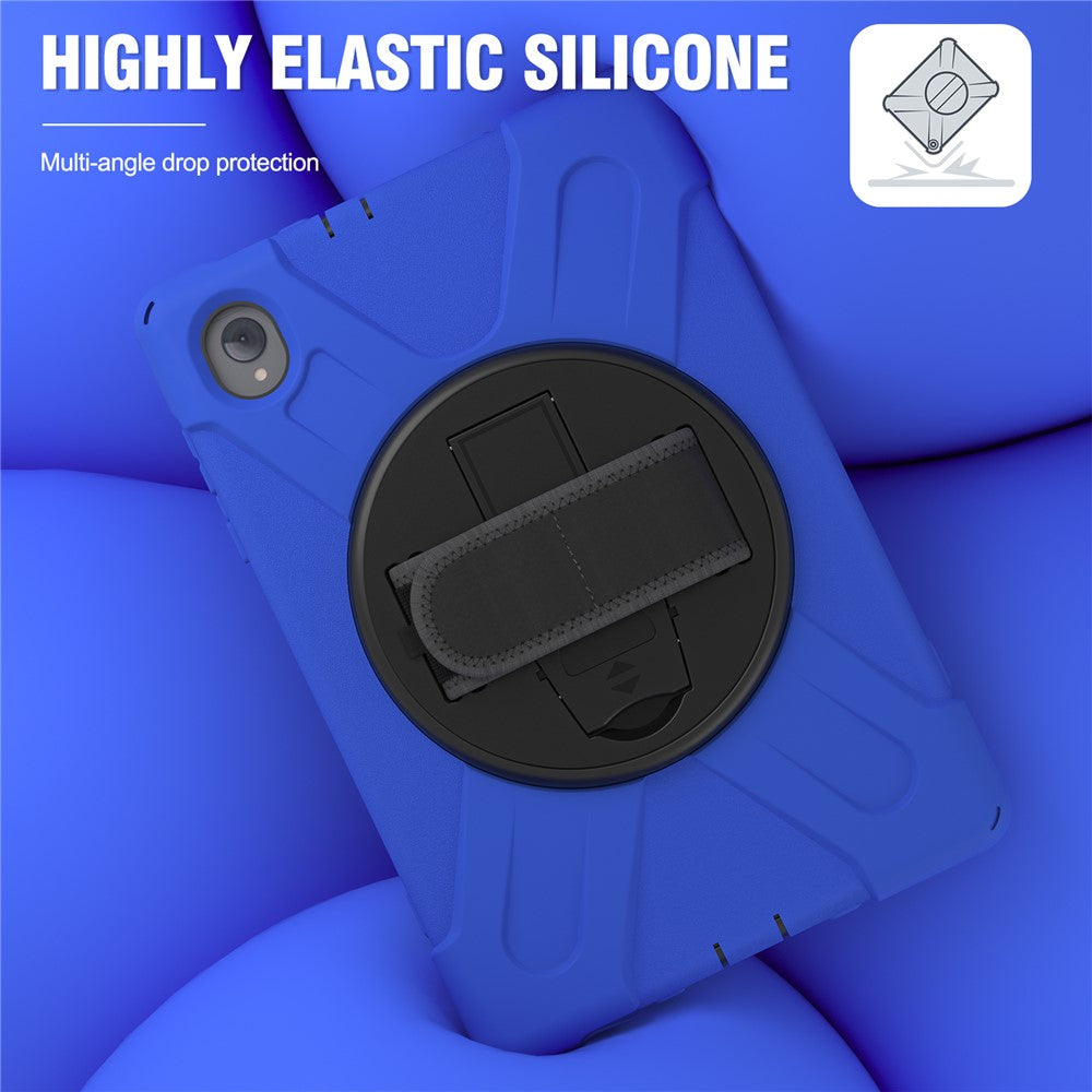 For Lenovo Tab K10/M10 Plus 360-degree Swiveling Kickstand Anti-scratch PC + Silicone Hybrid Case Cover Shell with Hand Band - Blue