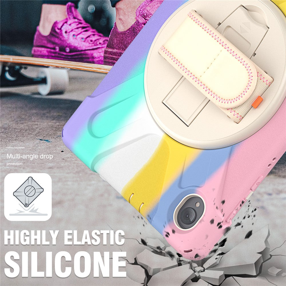 For Lenovo Tab K10/M10 Plus 360-degree Swiveling Kickstand Anti-scratch PC + Silicone Hybrid Case Cover Shell with Hand Band - Colorful/Pink