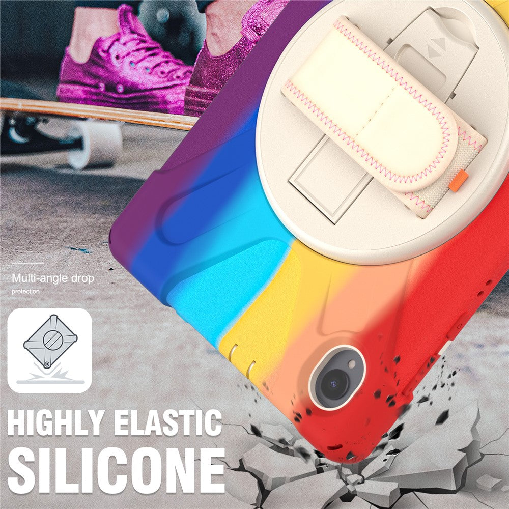 For Lenovo Tab K10/M10 Plus 360-degree Swiveling Kickstand Anti-scratch PC + Silicone Hybrid Case Cover Shell with Hand Band - Colorful/Red