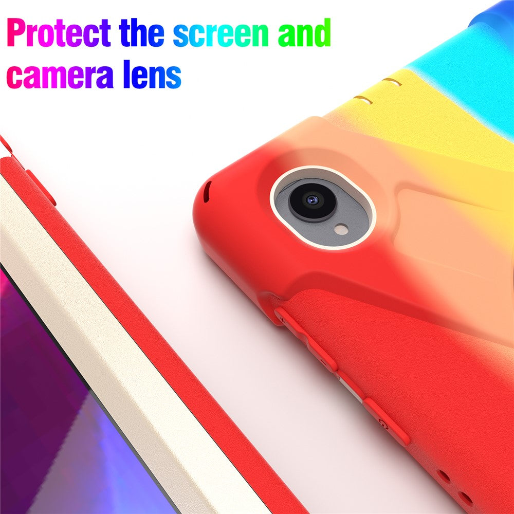 For Lenovo Tab K10/M10 Plus 360-degree Swiveling Kickstand Anti-scratch PC + Silicone Hybrid Case Cover Shell with Hand Band - Colorful/Red