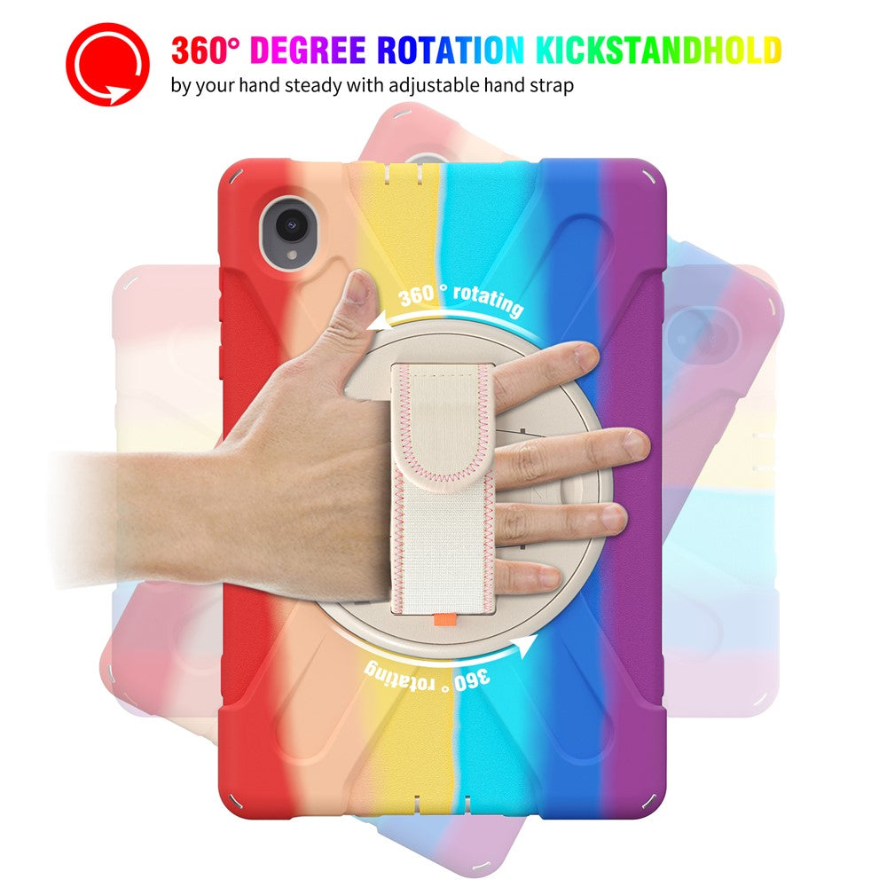 For Lenovo Tab K10/M10 Plus 360-degree Swiveling Kickstand Anti-scratch PC + Silicone Hybrid Case Cover Shell with Hand Band - Colorful/Red