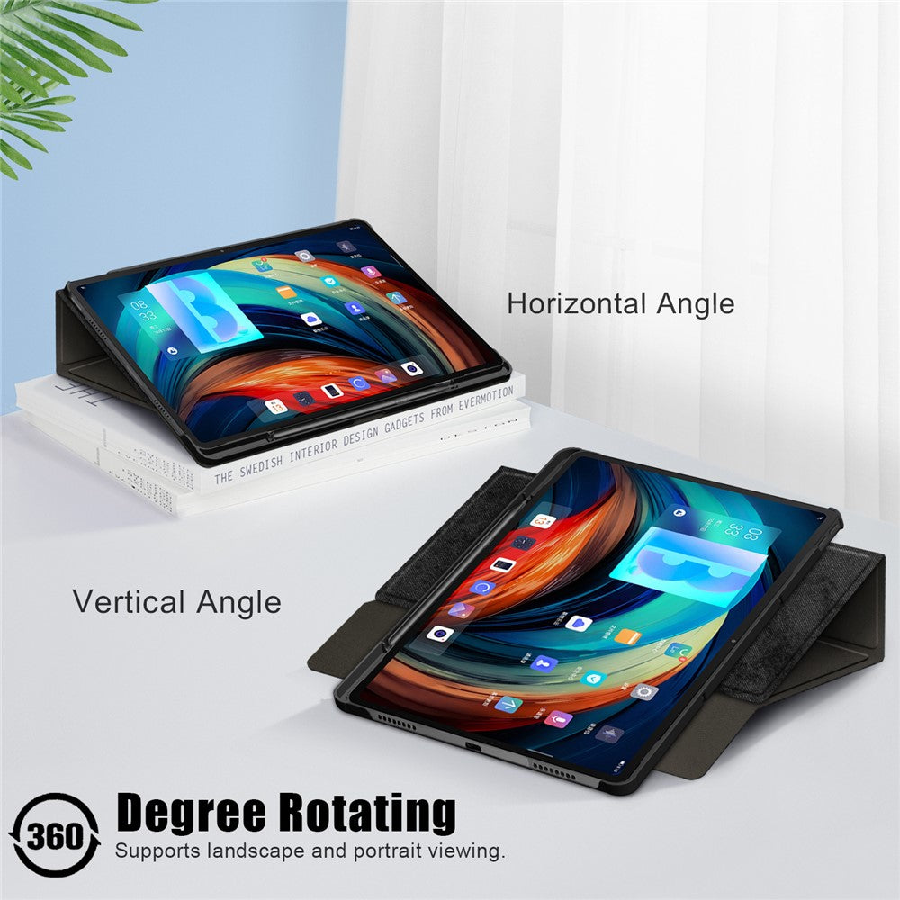 For Lenovo Tab P12 Pro 12.6 inch PU Leather Rotary Stand Tablet Case with Auto Wake/Sleep - Black