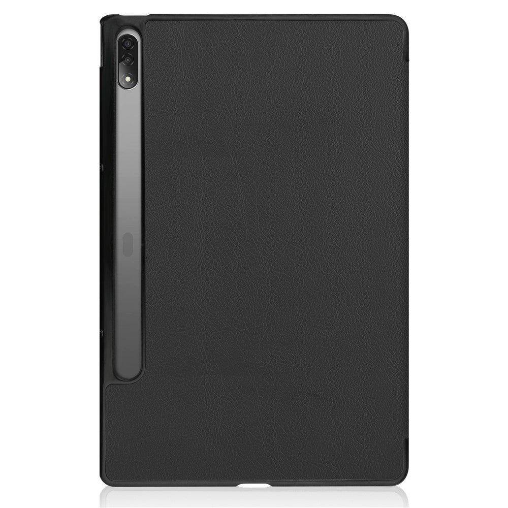 Trifold Stand Tablet Cover for Lenovo Tab P12 Pro, PU Leather + PC Protective Auto Wake/Sleep Smart Case - Black