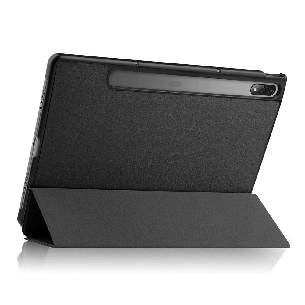 Trifold Stand Tablet Cover for Lenovo Tab P12 Pro, PU Leather + PC Protective Auto Wake/Sleep Smart Case - Black