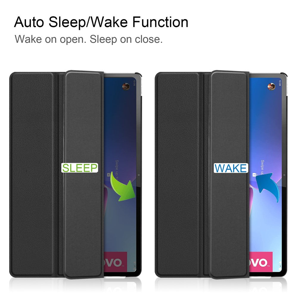 Trifold Stand Tablet Cover for Lenovo Tab P12 Pro, PU Leather + PC Protective Auto Wake/Sleep Smart Case - Black