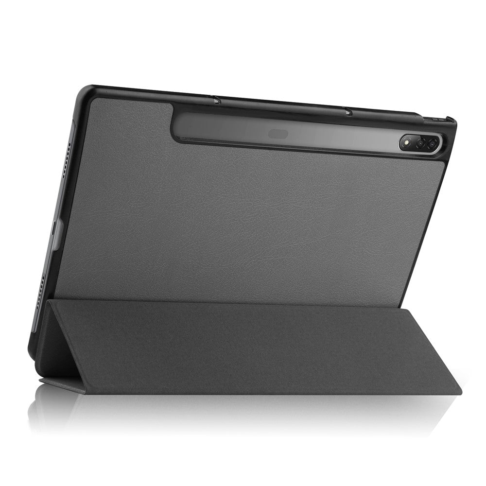 Trifold Stand Tablet Cover for Lenovo Tab P12 Pro, PU Leather + PC Protective Auto Wake/Sleep Smart Case - Grey