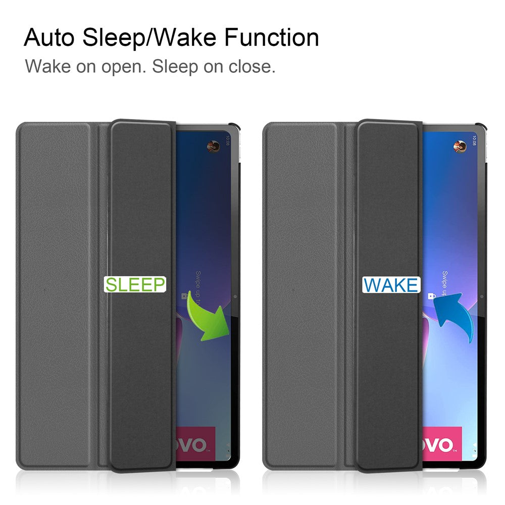 Trifold Stand Tablet Cover for Lenovo Tab P12 Pro, PU Leather + PC Protective Auto Wake/Sleep Smart Case - Grey