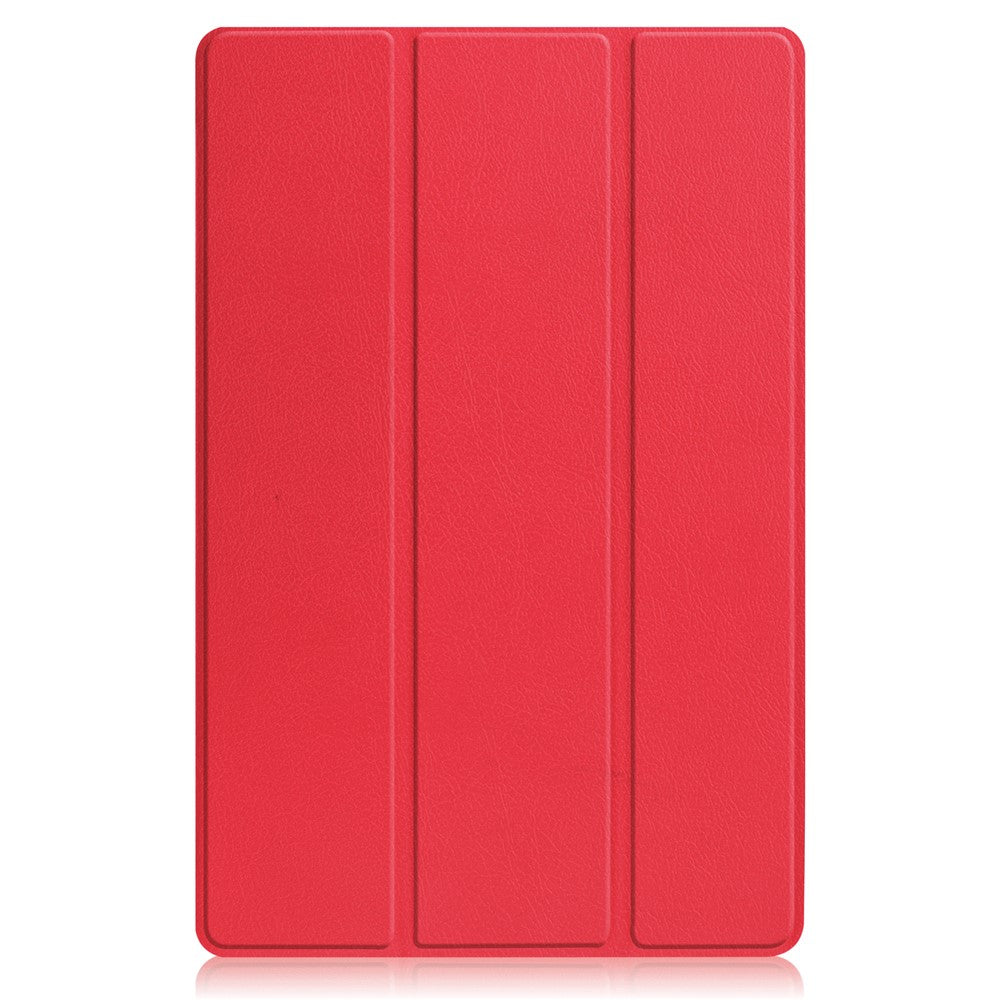 Trifold Stand Tablet Cover for Lenovo Tab P12 Pro, PU Leather + PC Protective Auto Wake/Sleep Smart Case - Red