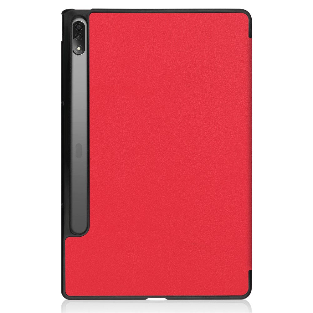 Trifold Stand Tablet Cover for Lenovo Tab P12 Pro, PU Leather + PC Protective Auto Wake/Sleep Smart Case - Red