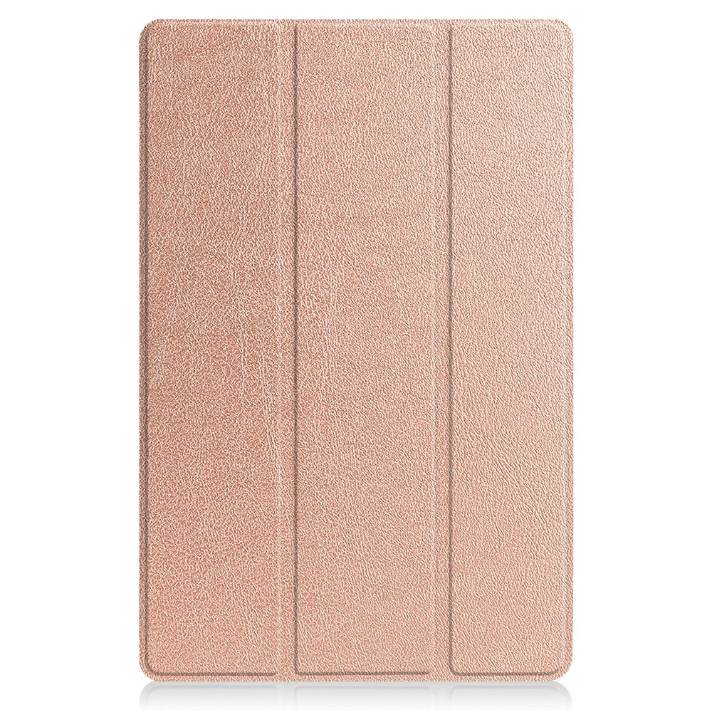 Trifold Stand Tablet Cover for Lenovo Tab P12 Pro, PU Leather + PC Protective Auto Wake/Sleep Smart Case - Rose Gold