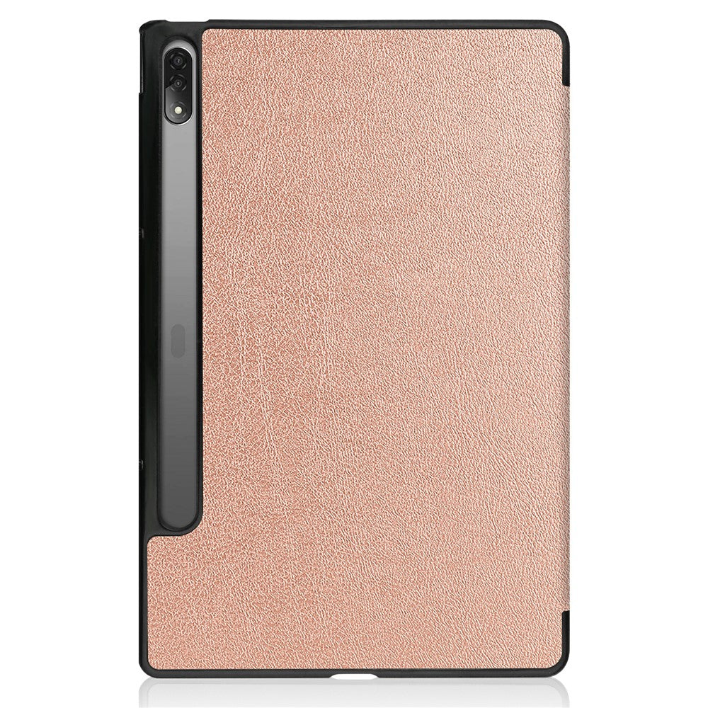 Trifold Stand Tablet Cover for Lenovo Tab P12 Pro, PU Leather + PC Protective Auto Wake/Sleep Smart Case - Rose Gold