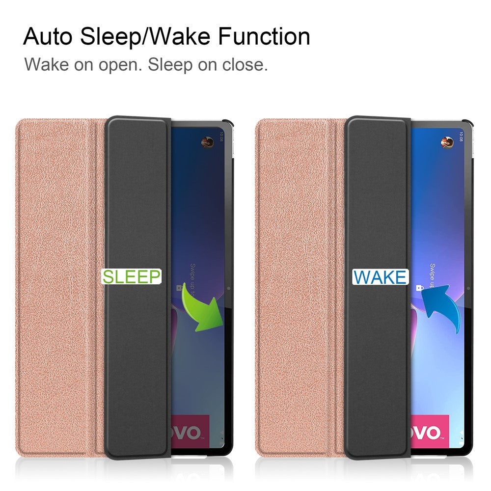 Trifold Stand Tablet Cover for Lenovo Tab P12 Pro, PU Leather + PC Protective Auto Wake/Sleep Smart Case - Rose Gold