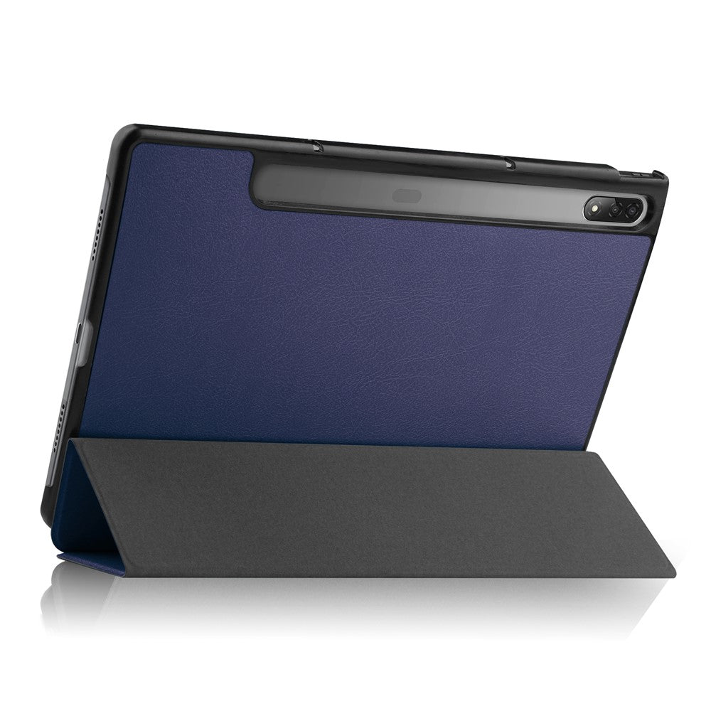 Trifold Stand Tablet Cover for Lenovo Tab P12 Pro, PU Leather + PC Protective Auto Wake/Sleep Smart Case - Blue