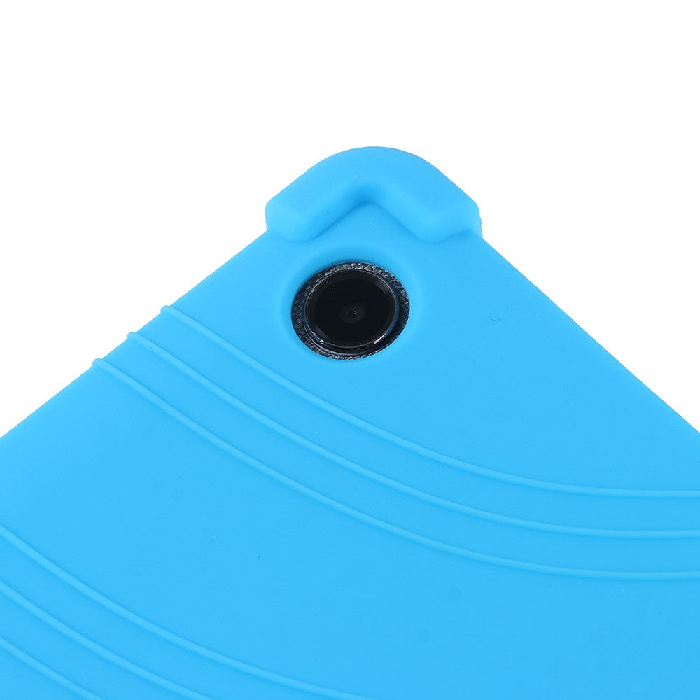 For Lenovo Yoga Tab 11 Flexible Silicone Thickened Four Corners Anti-fall Tablet Case Cover with Foldable Kickstand - Sky Blue