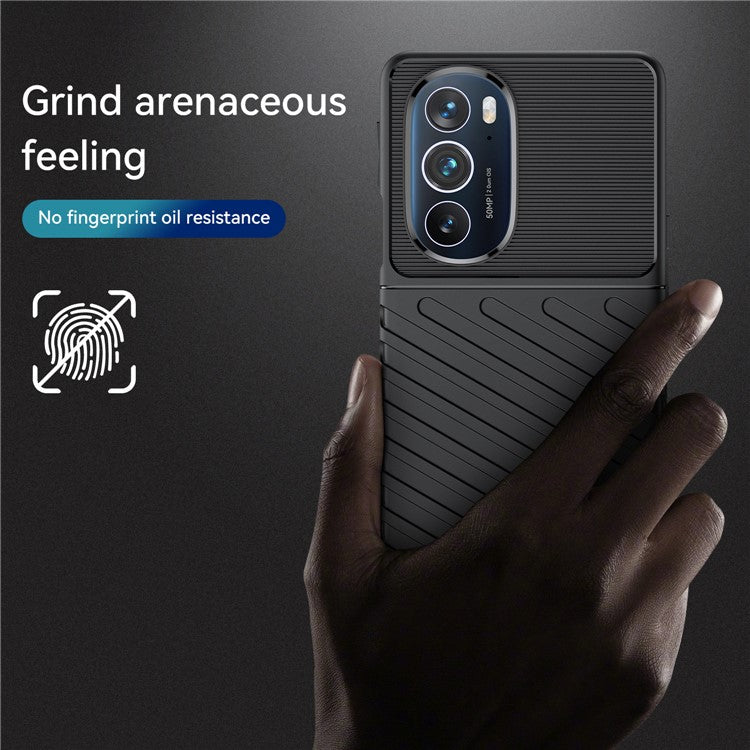 For Motorola Edge 30 Pro Thunder Series Twill Texture Thickened Anti-fall Protection TPU Case Phone Cover - Black