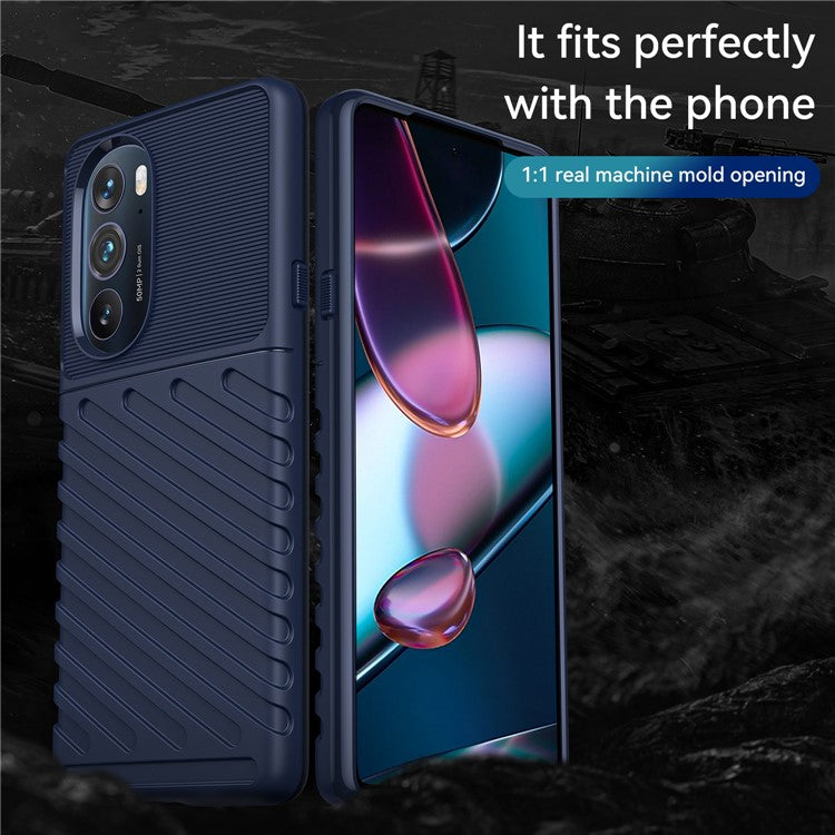 For Motorola Edge 30 Pro Thunder Series Twill Texture Thickened Anti-fall Protection TPU Case Phone Cover - Blue