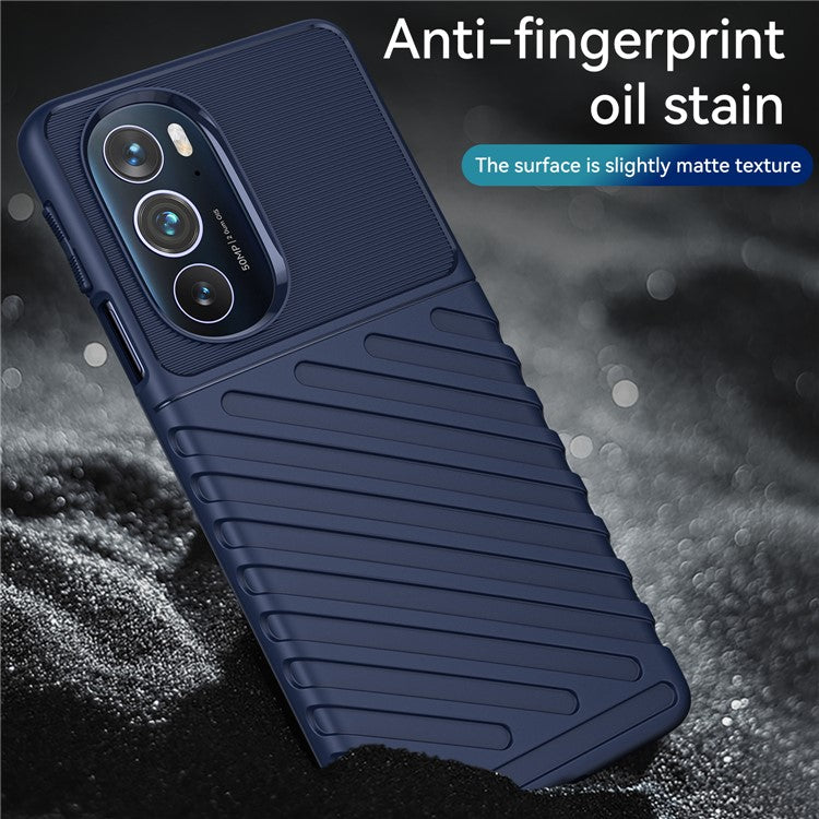 For Motorola Edge 30 Pro Thunder Series Twill Texture Thickened Anti-fall Protection TPU Case Phone Cover - Blue