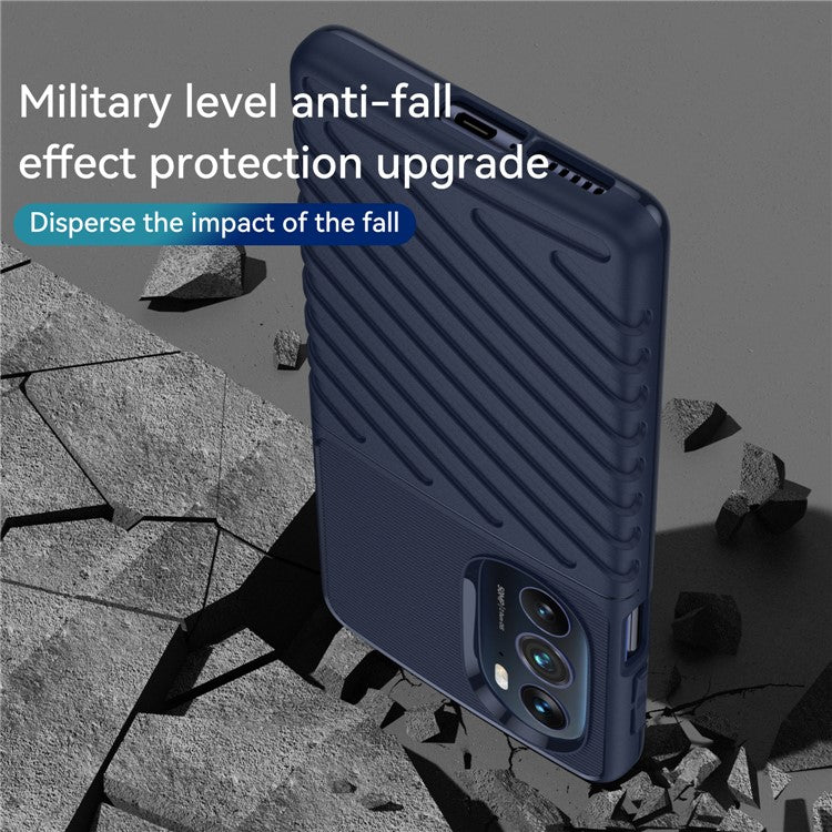 For Motorola Edge 30 Pro Thunder Series Twill Texture Thickened Anti-fall Protection TPU Case Phone Cover - Blue
