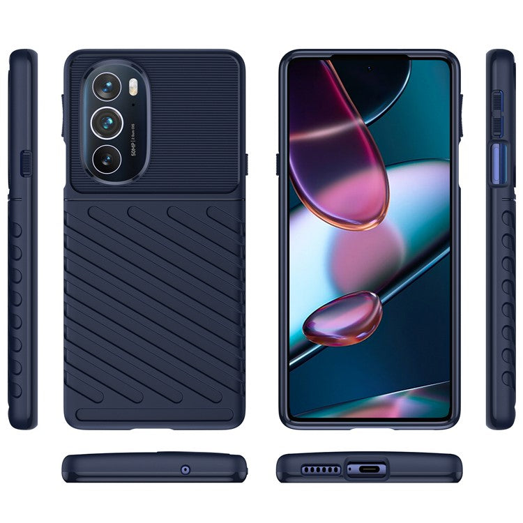 For Motorola Edge 30 Pro Thunder Series Twill Texture Thickened Anti-fall Protection TPU Case Phone Cover - Blue