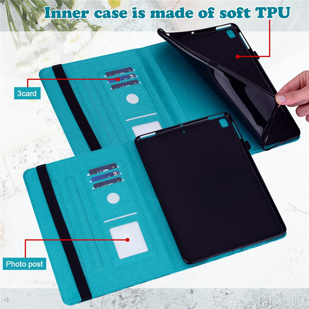 For Lenovo Legion Y700 Elastic Band Design Imprinting Tree Deer Pattern Card Slots Stand Shockproof PU Leather Tablet Cover Case - Blue