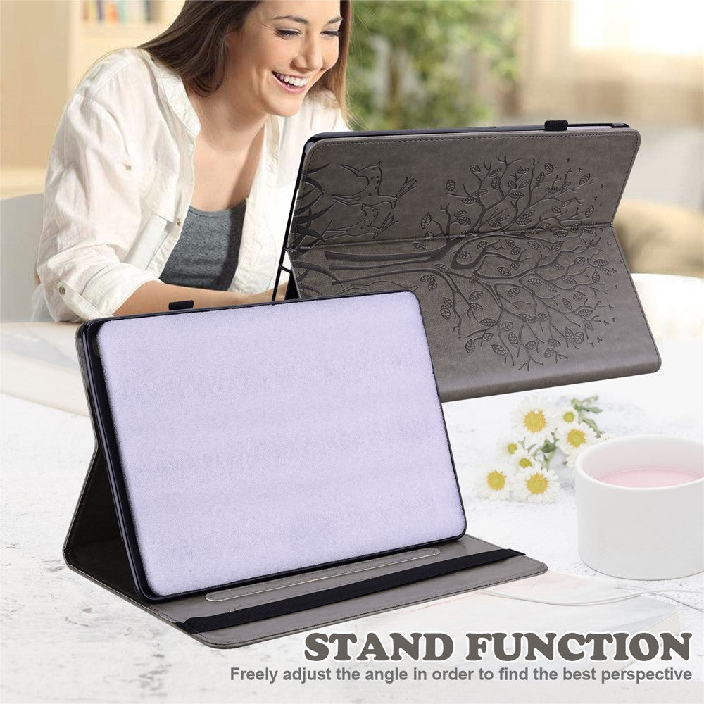 For Lenovo Legion Y700 Elastic Band Design Imprinting Tree Deer Pattern Card Slots Stand Shockproof PU Leather Tablet Cover Case - Grey