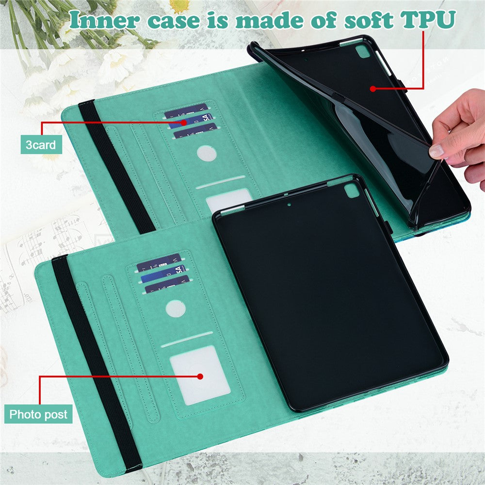 For Lenovo Legion Y700 Elastic Band Design Imprinting Tree Deer Pattern Card Slots Stand Shockproof PU Leather Tablet Cover Case - Green