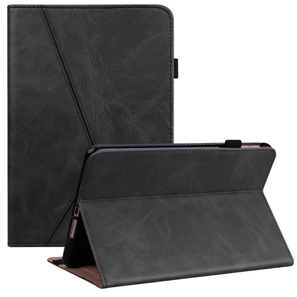 For Lenovo Legion Y700 Line Imprinted Adjustable Stand PU Leather Auto Wake/Sleep Drop-proof Tablet Case with Card Slots - Black
