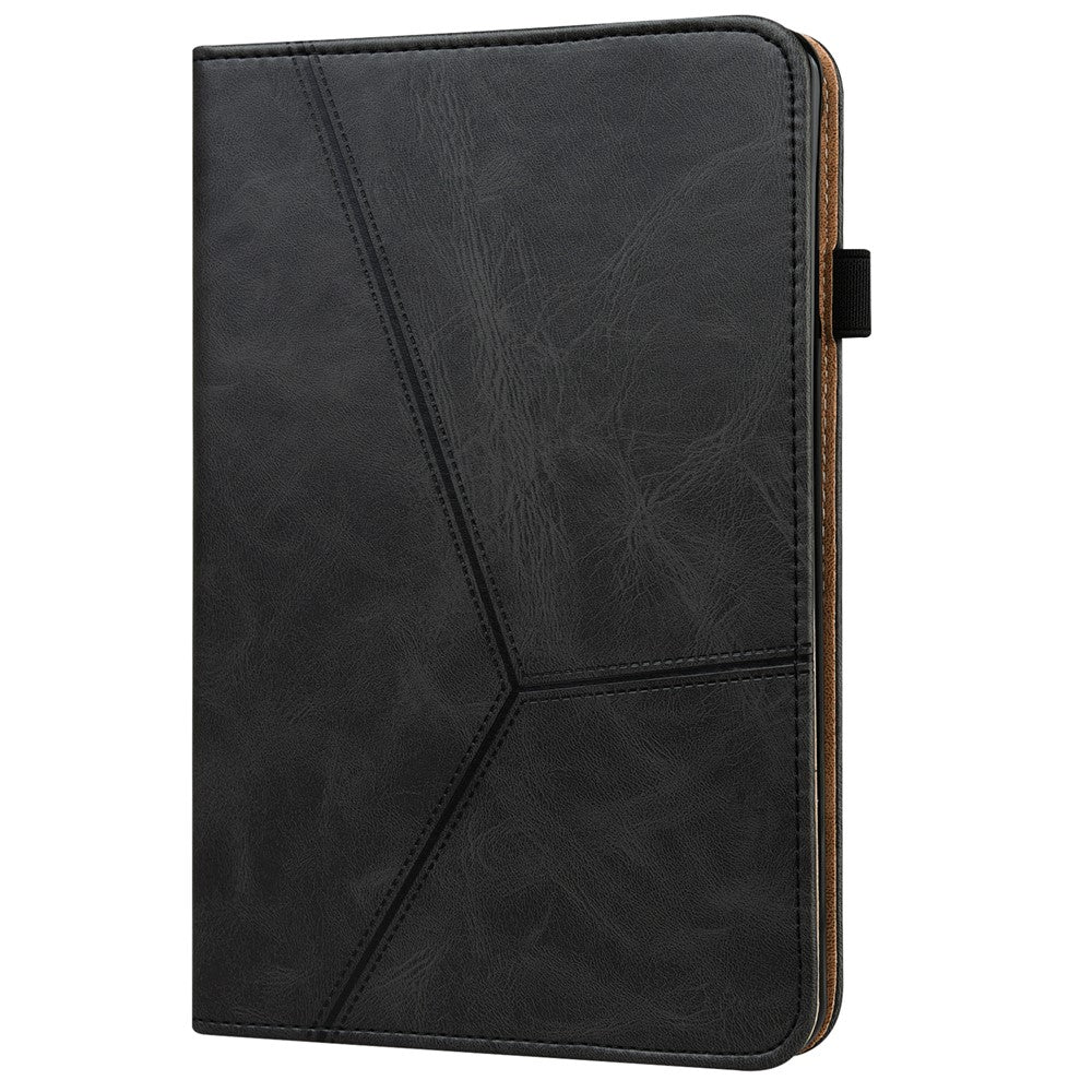For Lenovo Legion Y700 Line Imprinted Adjustable Stand PU Leather Auto Wake/Sleep Drop-proof Tablet Case with Card Slots - Black