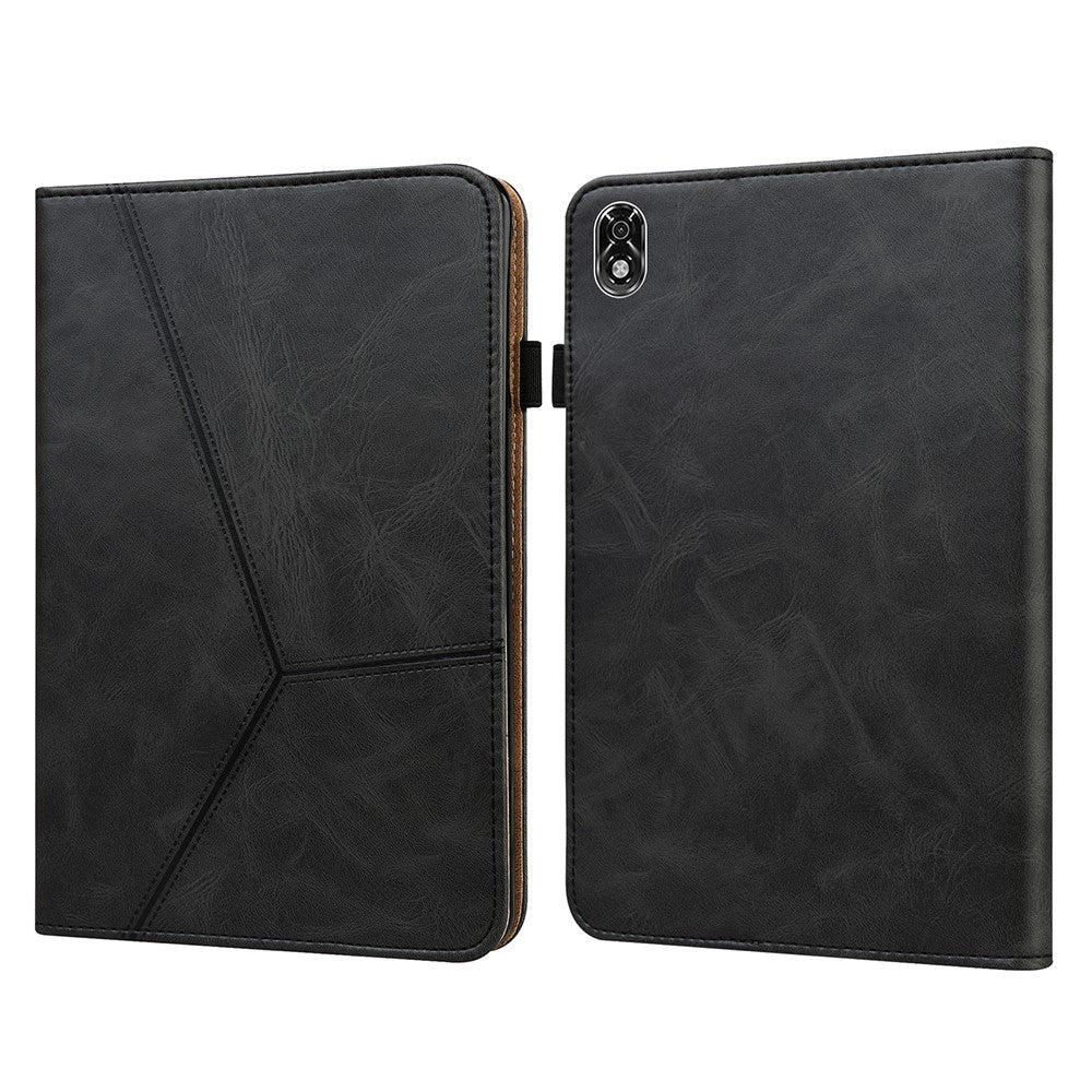 For Lenovo Legion Y700 Line Imprinted Adjustable Stand PU Leather Auto Wake/Sleep Drop-proof Tablet Case with Card Slots - Black