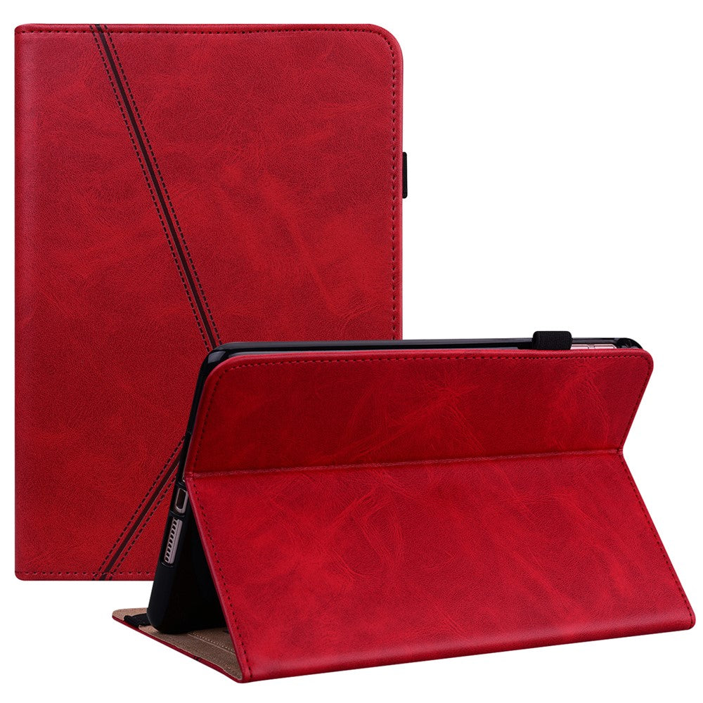 For Lenovo Legion Y700 Line Imprinted Adjustable Stand PU Leather Auto Wake/Sleep Drop-proof Tablet Case with Card Slots - Red