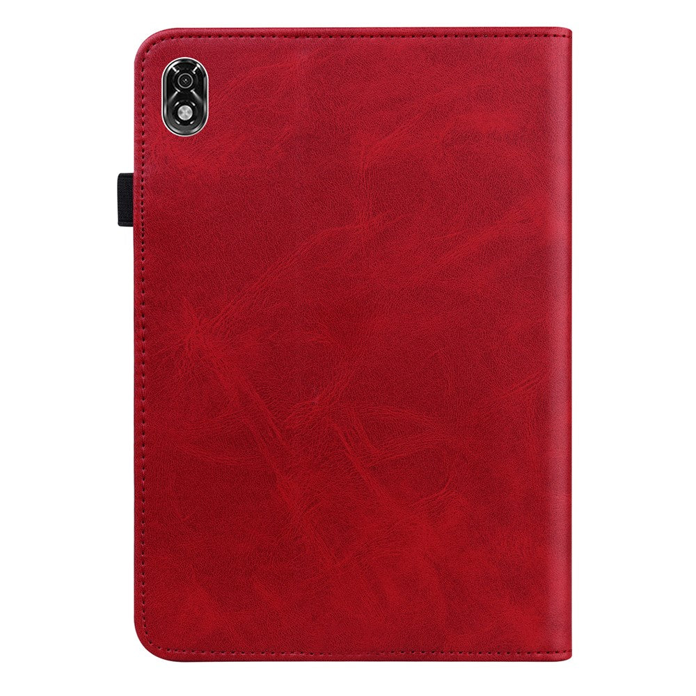 For Lenovo Legion Y700 Line Imprinted Adjustable Stand PU Leather Auto Wake/Sleep Drop-proof Tablet Case with Card Slots - Red