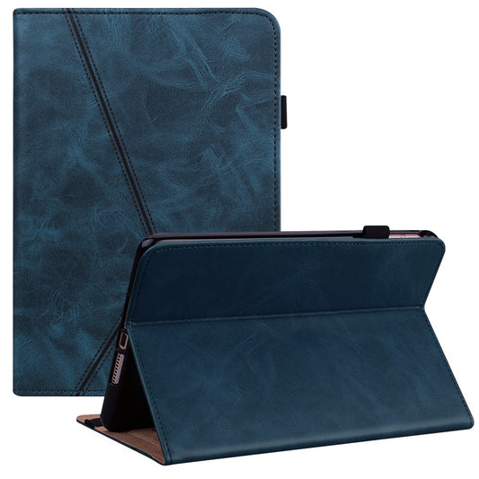 For Lenovo Legion Y700 Line Imprinted Adjustable Stand PU Leather Auto Wake/Sleep Drop-proof Tablet Case with Card Slots - Blue