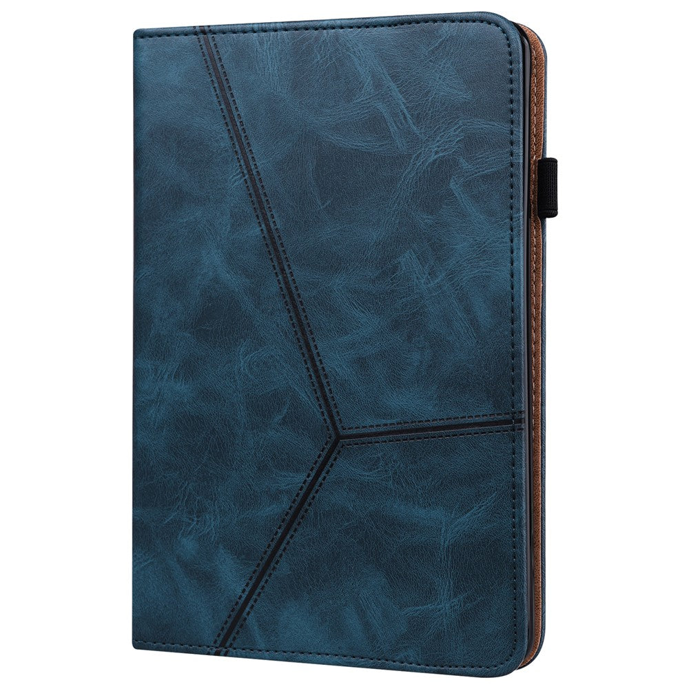 For Lenovo Legion Y700 Line Imprinted Adjustable Stand PU Leather Auto Wake/Sleep Drop-proof Tablet Case with Card Slots - Blue