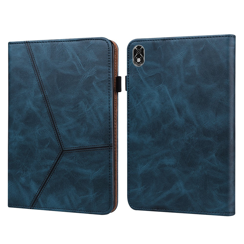 For Lenovo Legion Y700 Line Imprinted Adjustable Stand PU Leather Auto Wake/Sleep Drop-proof Tablet Case with Card Slots - Blue