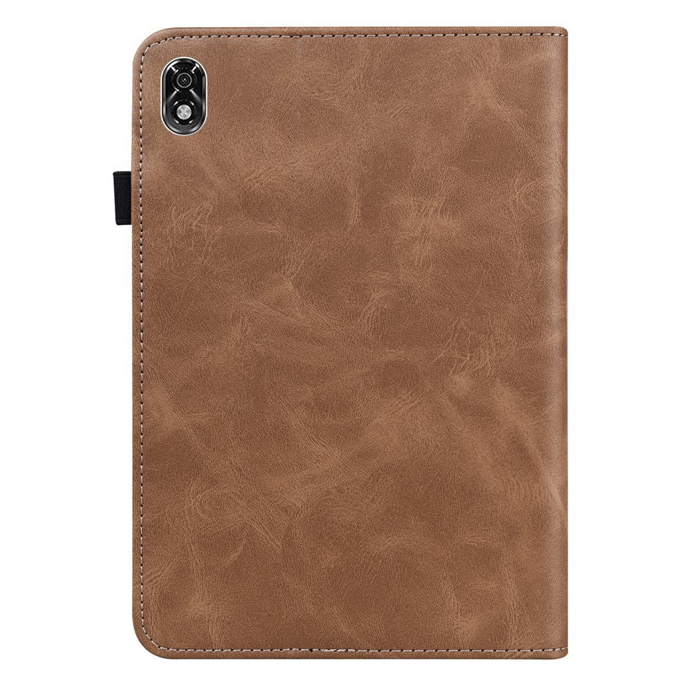 For Lenovo Legion Y700 Line Imprinted Adjustable Stand PU Leather Auto Wake/Sleep Drop-proof Tablet Case with Card Slots - Brown