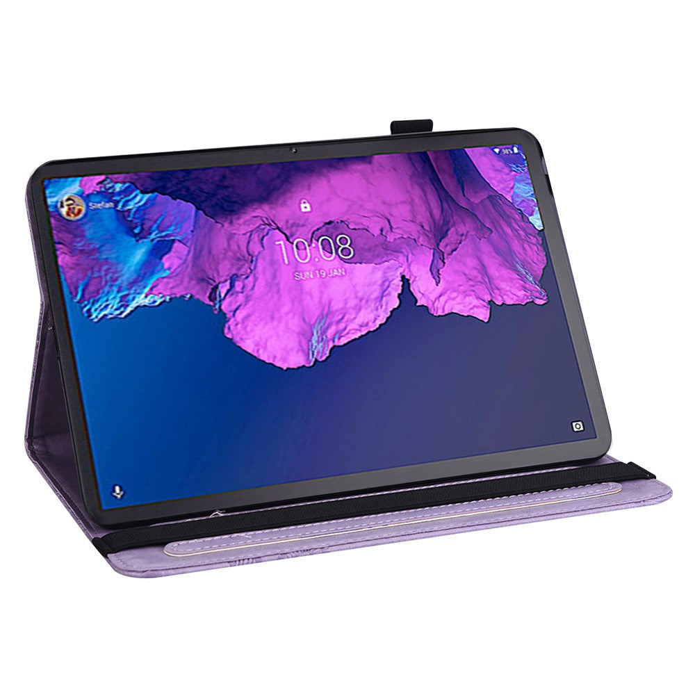 For Lenovo Tab P11 Plus Imprinting Butterflies Leather Built-in Card Slots Tablet Smart Cover Auto Wake/Sleep Stand Tablet Case - Purple